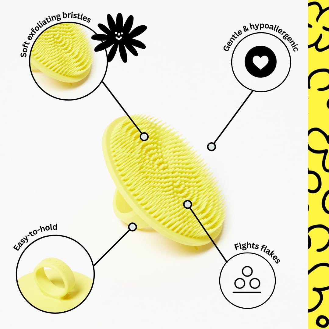 Boie USA Face Scrubber - Handheld Facial Tool, Deep Cleansing Exfoliating Facial Brush. Fights Acne with Gentle, Silicone-Like Bristles, Long Lasting, & Hypoallergenic (Yellow)