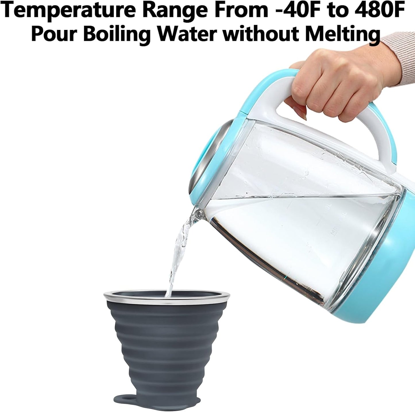 Litoexpe 4 Pack Silicone Collapsible Travel Cup Portable Folding Camping Cup Sets with Lids, Dark Gray & Pink & Navy Blue &Teal, Capacity 9.22oz (270ml)