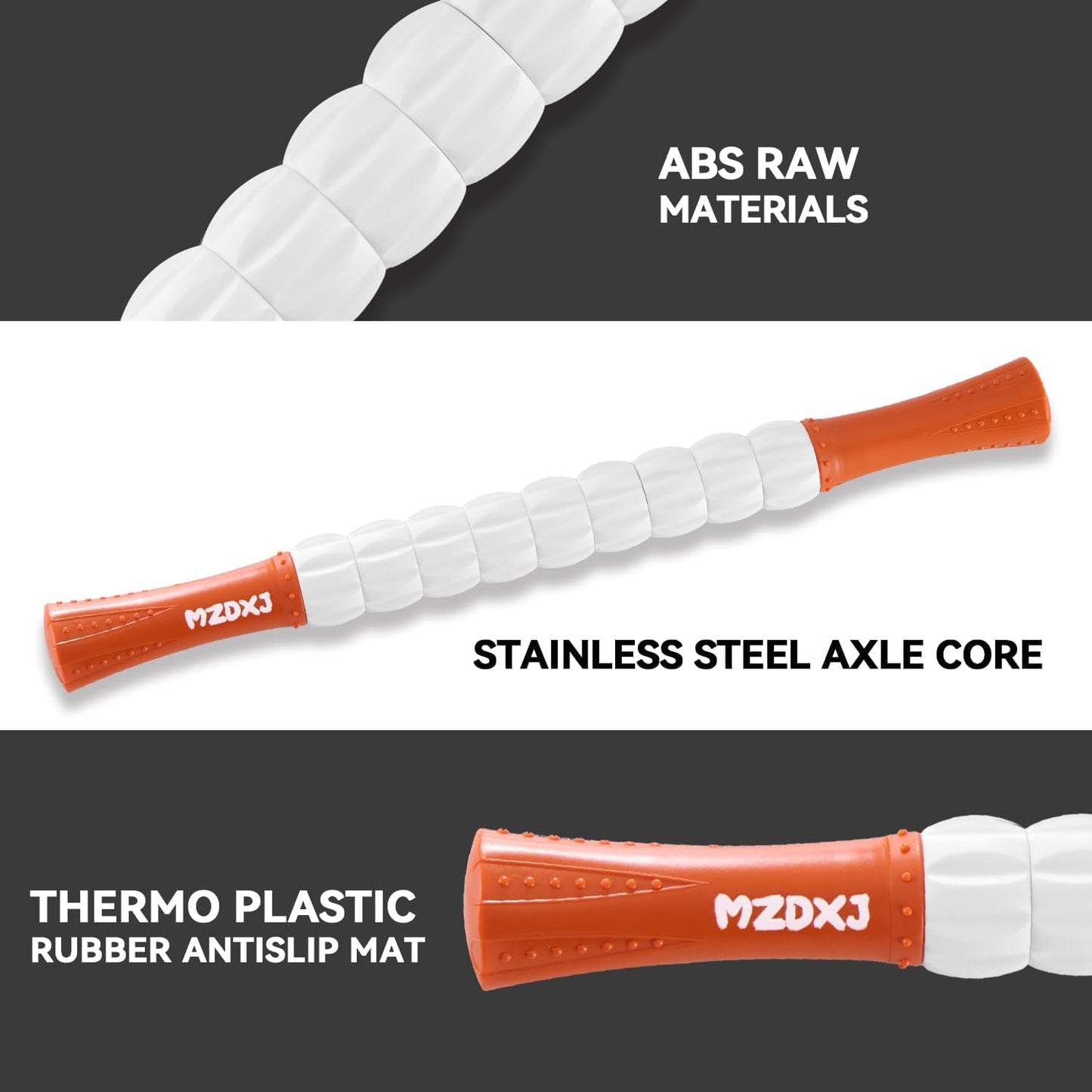 Muscle Roller Stick for Athletes - Deep Tissue Fascia Blaster & Roller Massager for Myofascial Pain Relief - Handheld Physical Therapy & Recovery Tool(Orange White-18 inch)