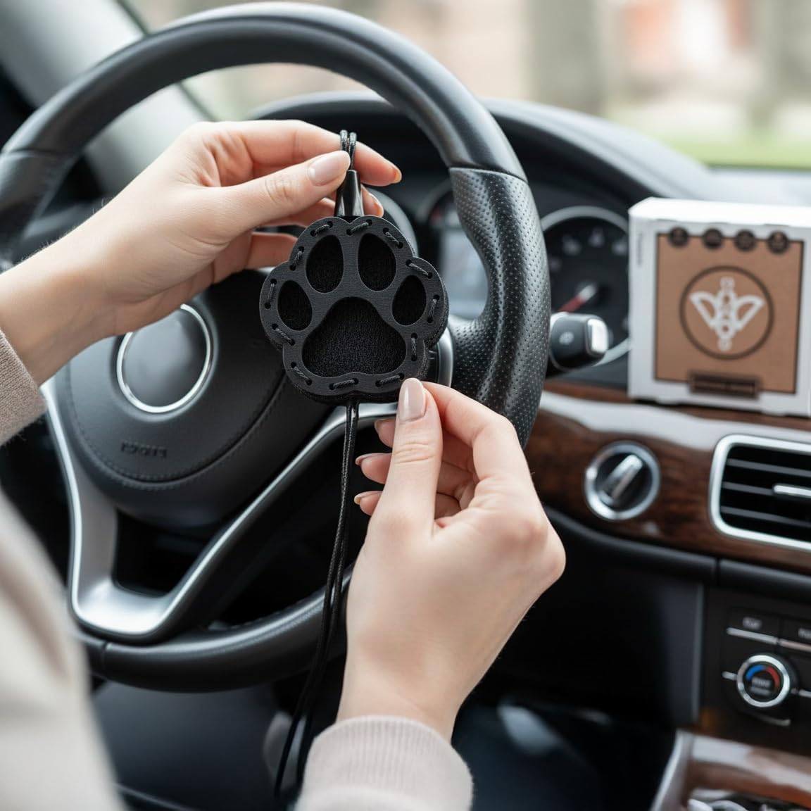 Wood Car Air Freshener — Handmade Car Air Freshener — Paw Designed Fragrance Oil Diffuser in Wooden Gift Box — Aromatherapy Gift Set with Ocean Breeze Fragrance Oil - 10 ml