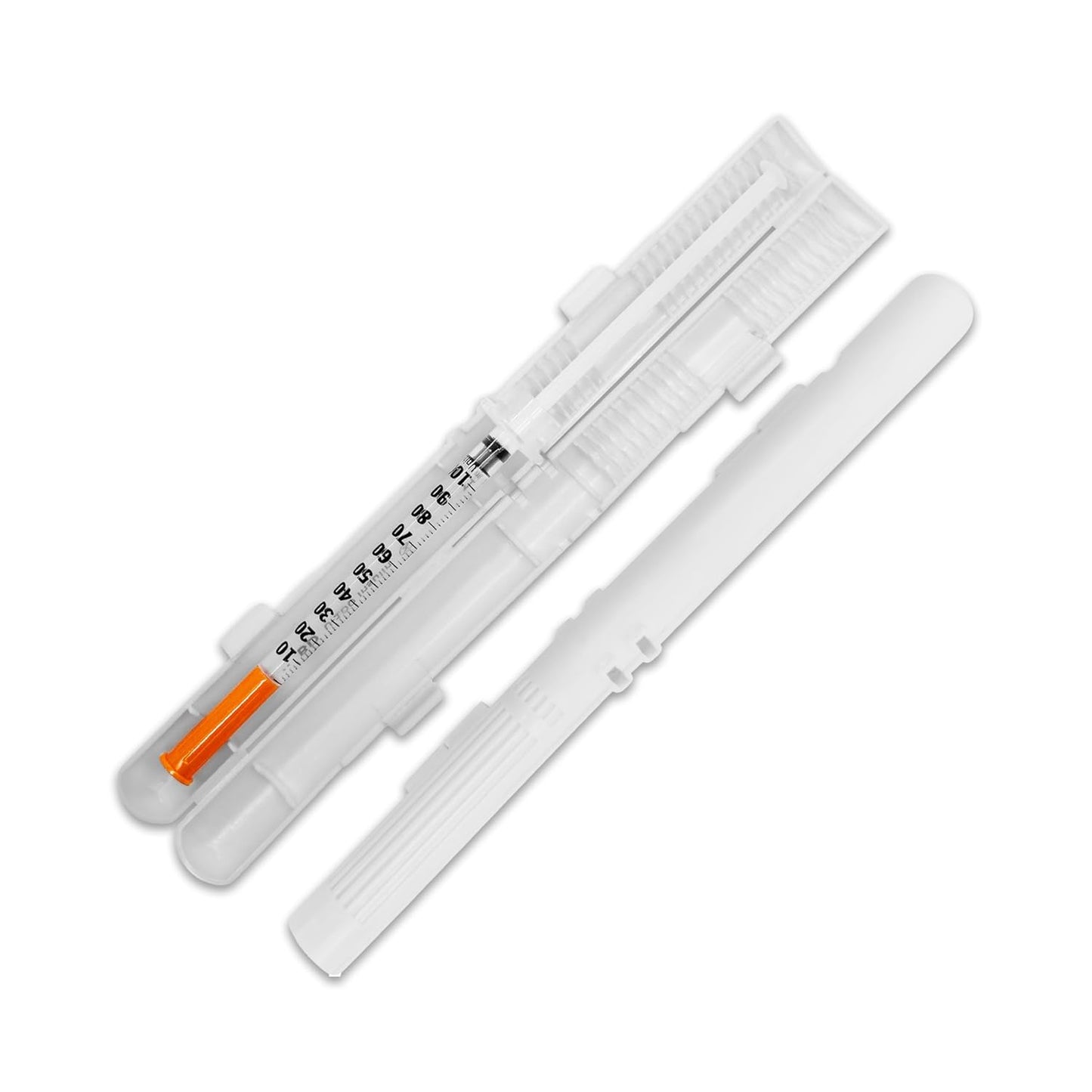 GMS 60 Unit Syringe Case - Holds New, Prefilled & Used Syringes with Needles - Small & Discreet - Ideal for Travel - Sharps Container - 2 Pack - Clear and White