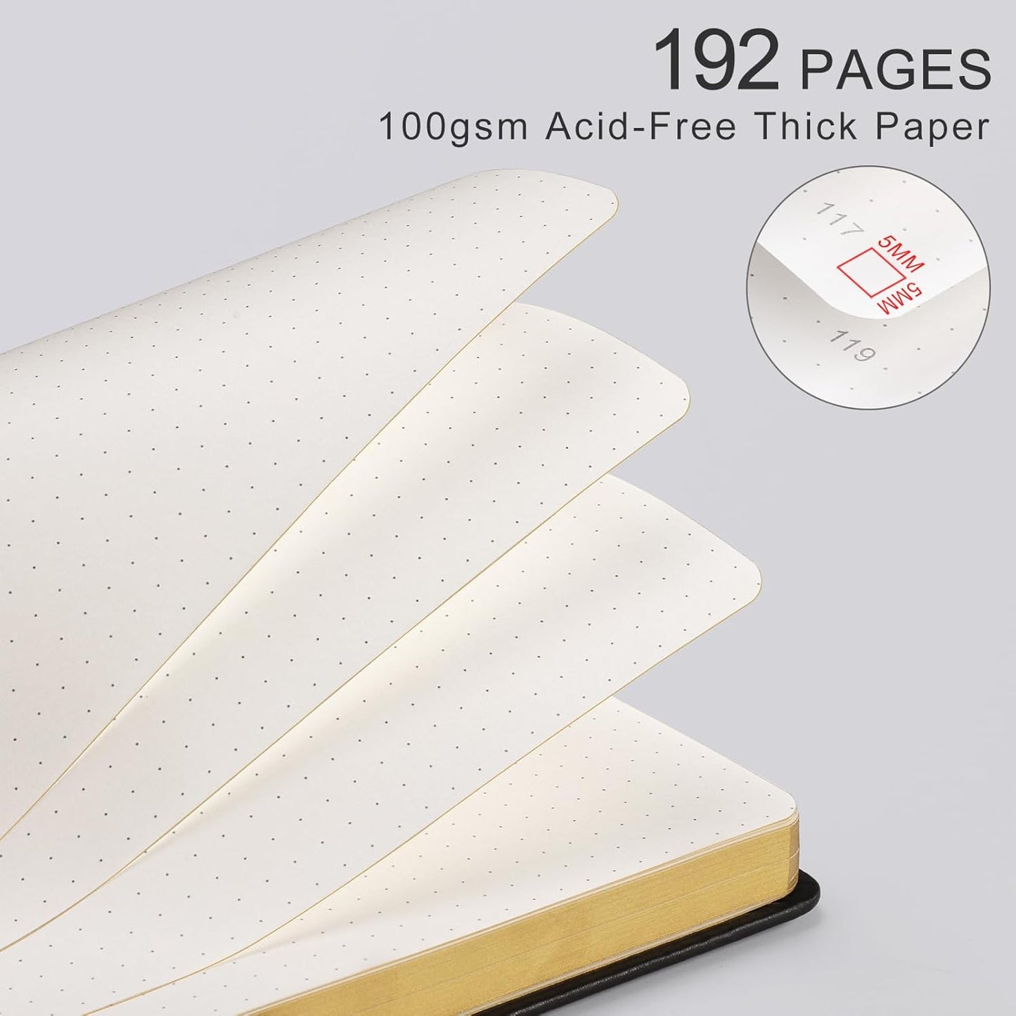 Dotted Journal for Women Men, 192 Pages A5 Notebook Journal, Hardcover Notebook with 100Gsm Thick Pages, Leather Note Book for Writing, Travel, Business, Office, Prayer 5.7 x 8.3,Black