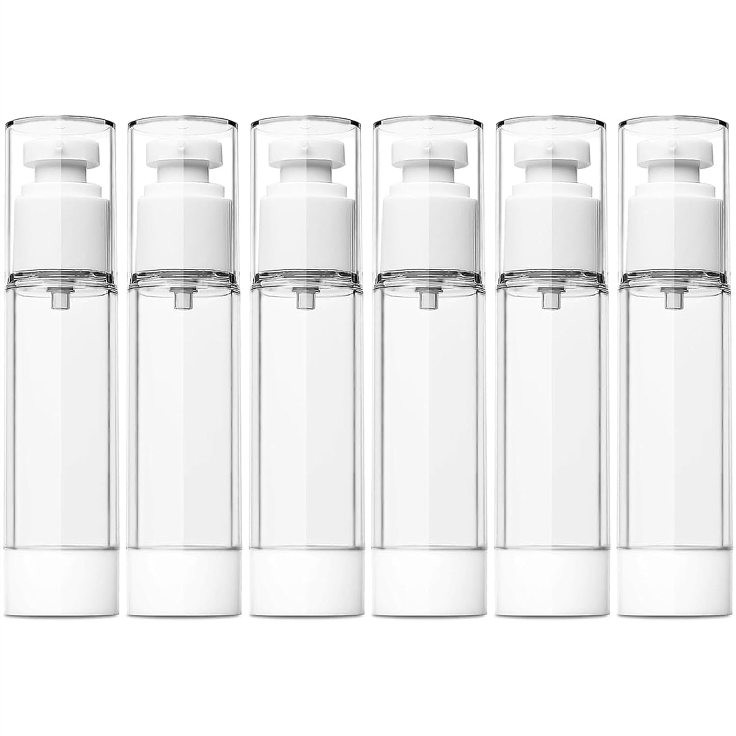 TUZAZO 6 Pack 1.7 OZ/50 ML Airless Pump Bottles, Clear Plastic Travel Size Pump Bottles, Refillable Vacuum Cosmetic Containers Lotion Dispenser for Foundation, Cream, Shampoo