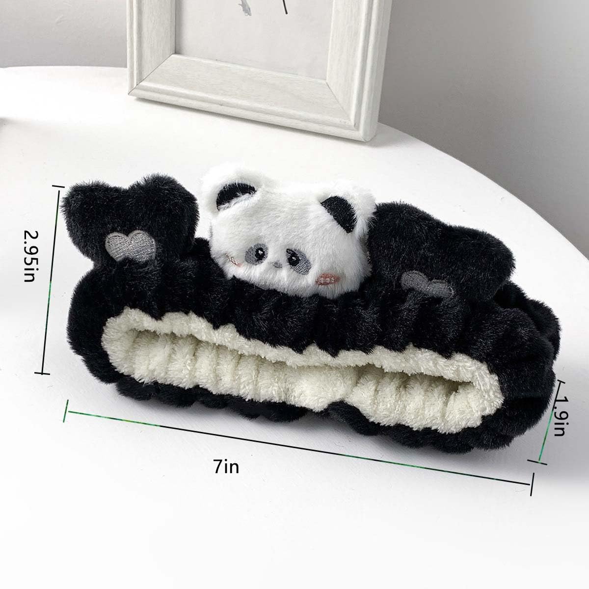 Kawaii Spa Headband,Cute Bear Headband for Women Skin Care, Makeup and Wash - Soft Microfiber Coral Fleece Towel Headband for Girls Hair(Black,Bear)