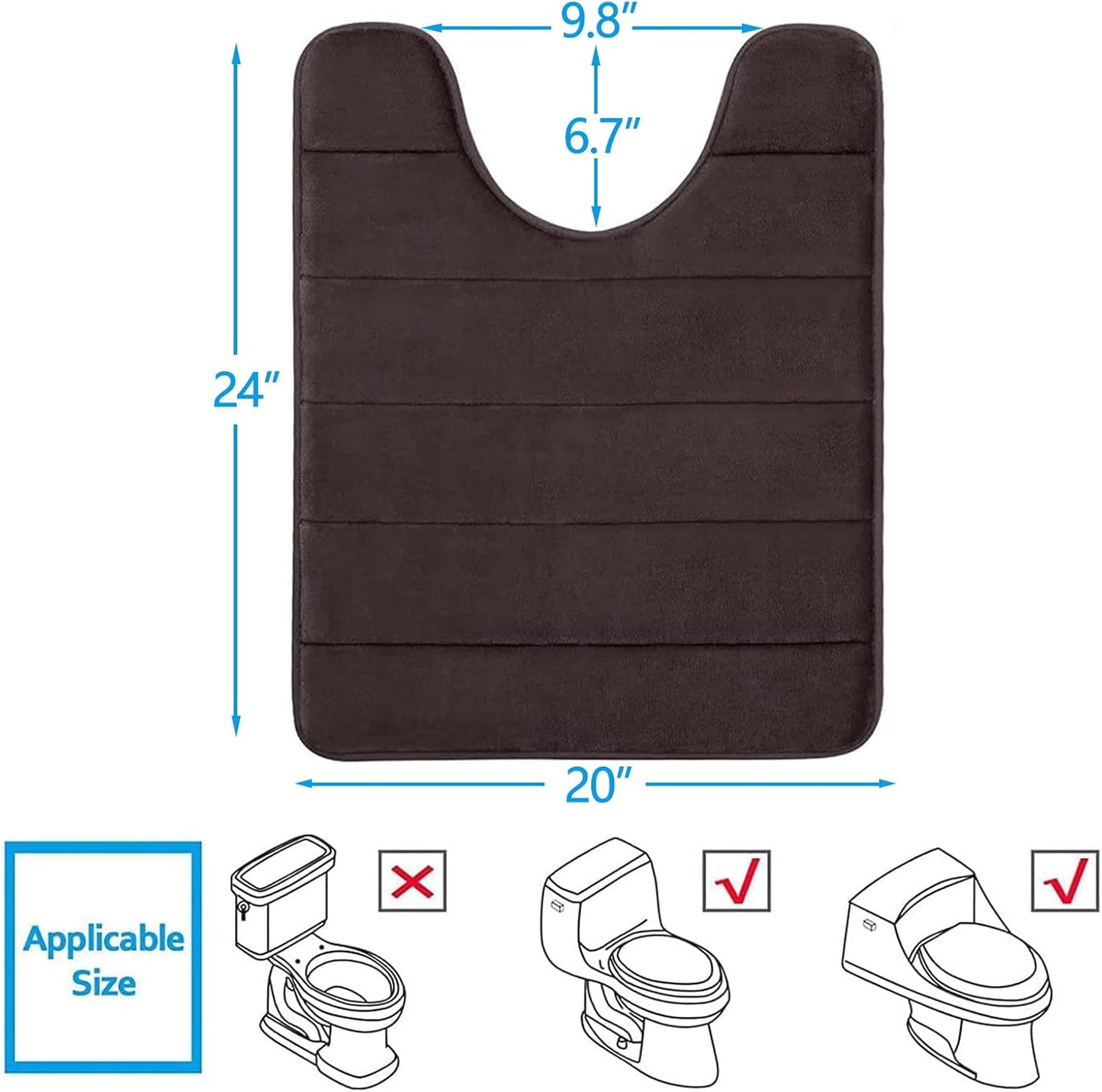 Buganda Memory Foam U-Shaped Contour Toilet Rugs, Non Slip Absorbent, Thick Soft Washable Bathroom Mat, Floor Carpet Bath Rugs Mat for Toilet Base (24" x 20", Brown)