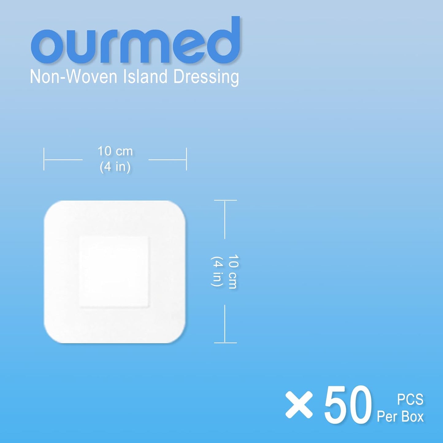 Island Dressing Bordered Gauze 4"x 4"(2"x 2" Absorbent Pad), Pack of 50, Self-Adhesive Sterile Dressing with Highly Absorbent, Latex& Rubber- Free, for Cuts and Scratches