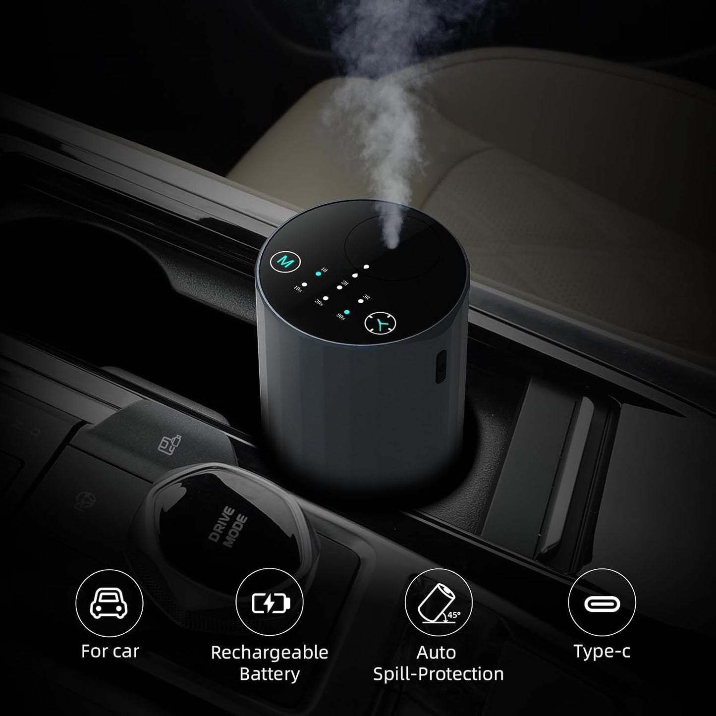 Waterless Essential Oil Diffuser Aromatherapy Scent Diffusers for Home Large Room, Bedroom, Car, Office, Desk, Battery Operated Mini Portable Air Freshener (Grey)