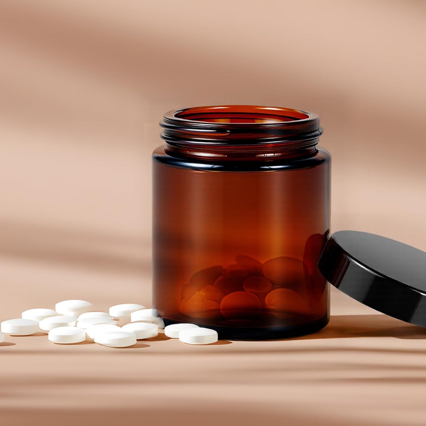 4 oz Glass Jars with Lids, Hoa Kinh 2 Pack Amber Small Glass Jars with Black Lids Empty Cosmetic Containers Airtight Round Glass Jar for Lotions, Powders and Ointments