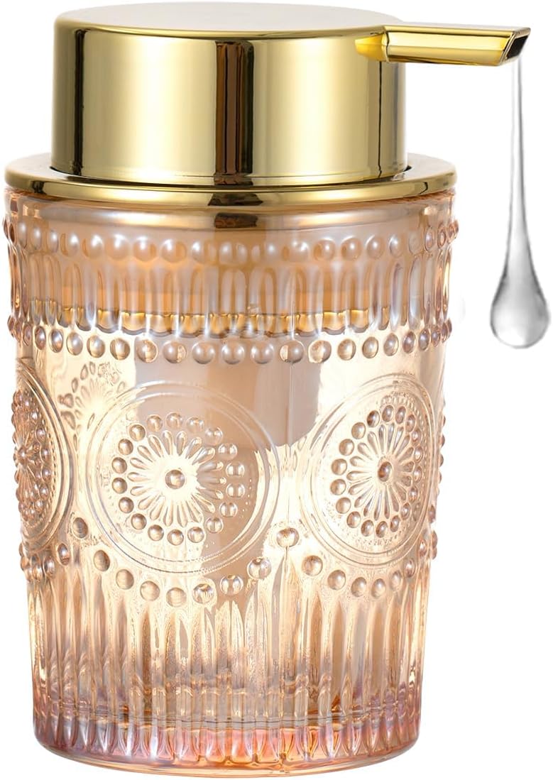 Foaming Hand Soap Dispenser, Glass Foam Toothbrush Holder, Refillable Liquid Lotion Dispenser (S-Gold-Lotion)