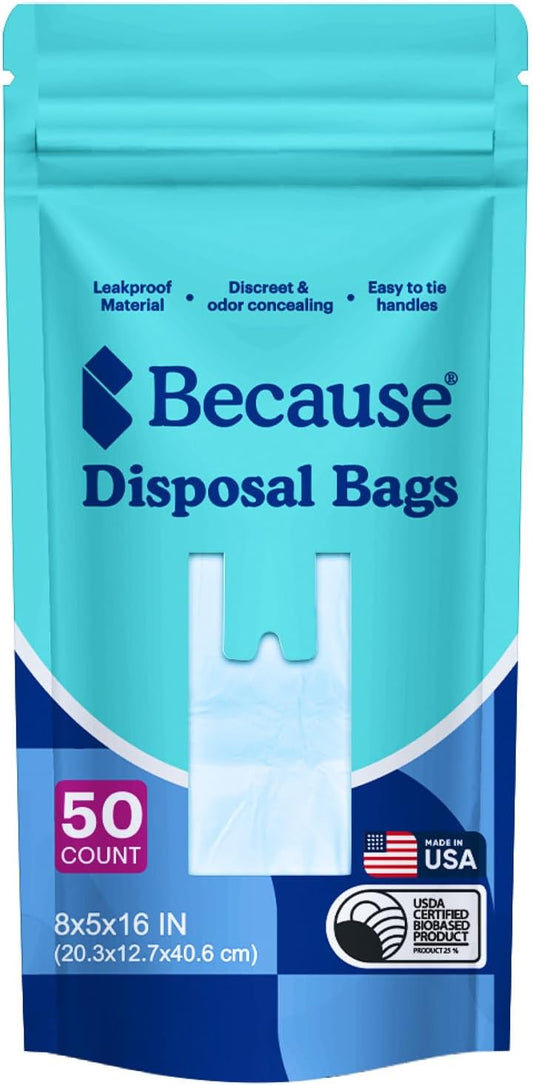 Because Incontinence Disposal Bags, Tear Resistant Disposal Bags for Men & Women, Extra-Large, Leak Protection, Odor Blocking, 50 Count