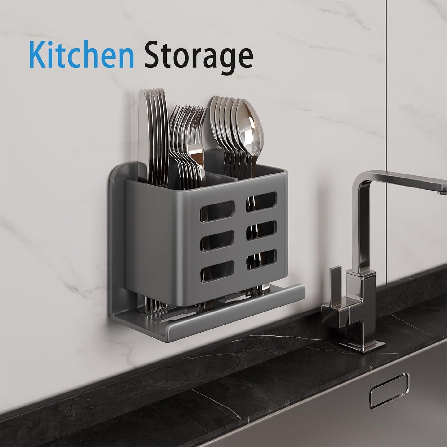 Grey Wall-Mounted Toothbrush Holder, Aluminum Material Shower Shaver Storage Rack, No Drilling Required, Removable Toothpaste Storage Rack