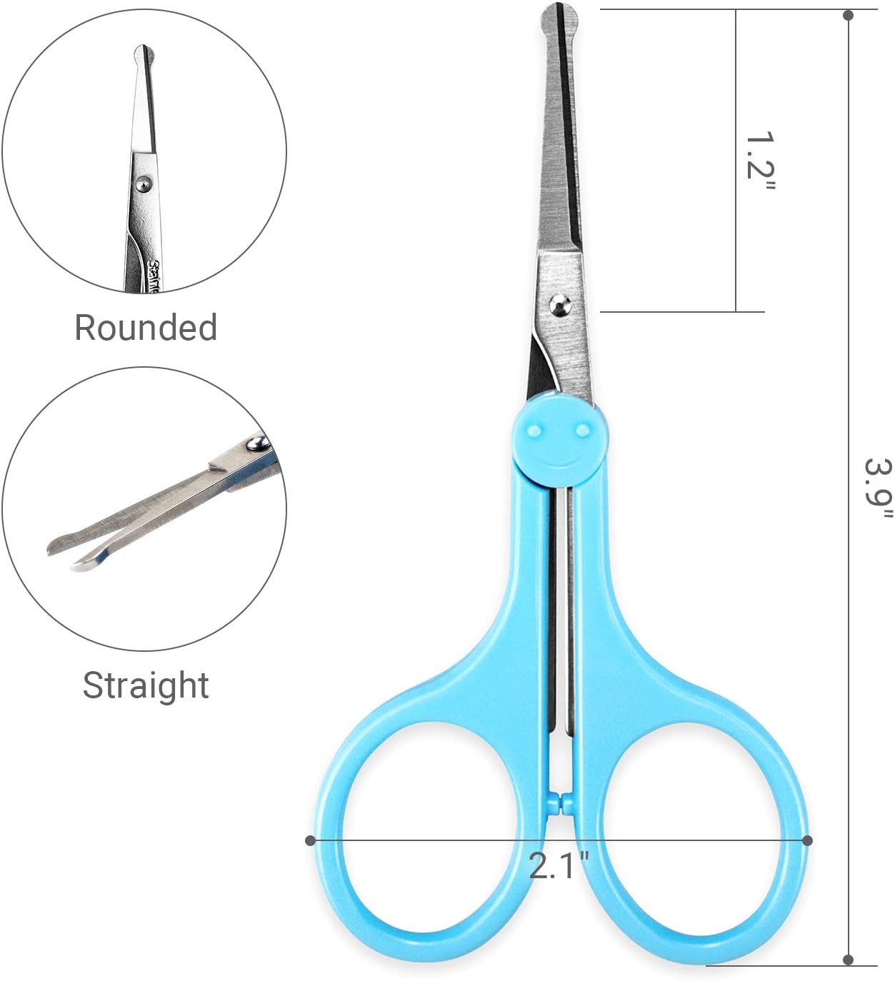 Eyebrow Scissors, Small Scissors for Facial, Nose, Eyebrow, Mustache, and Beard Hair Trimming & Grooming, Safety Edge, Blue Long Cap