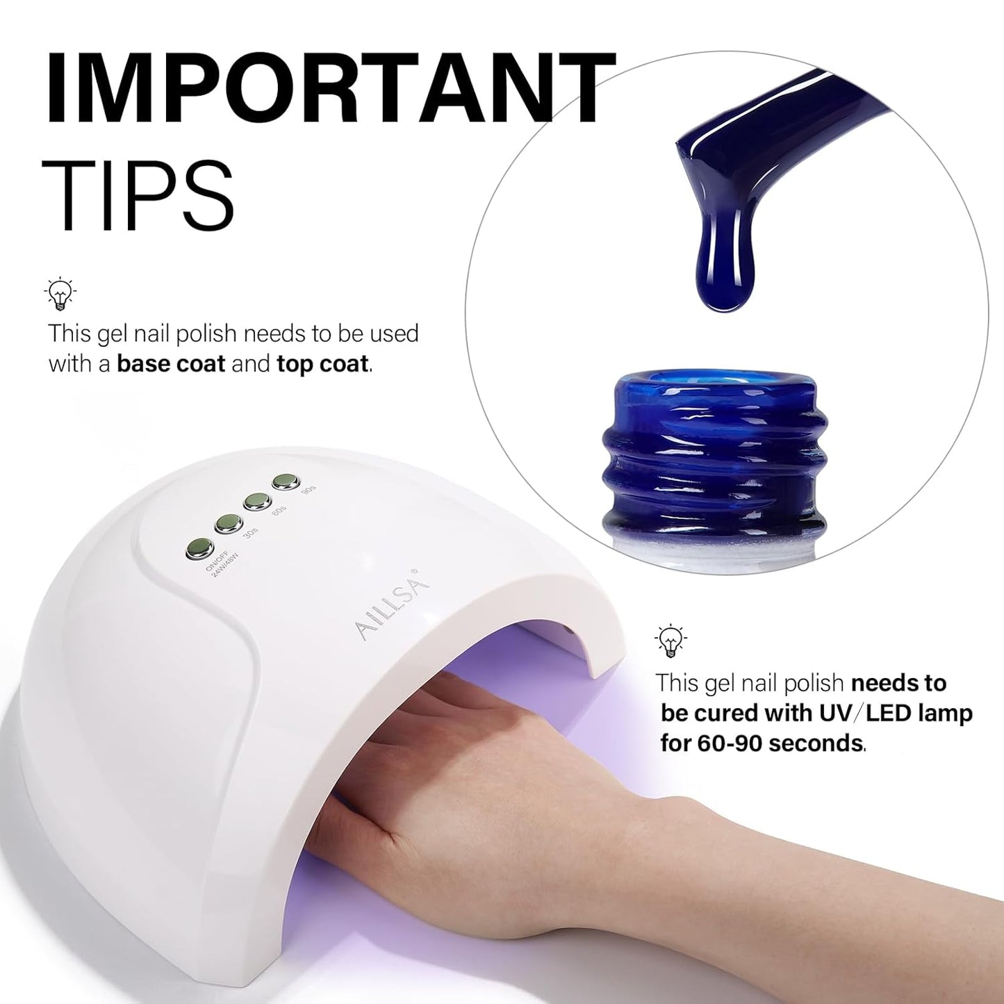 AILLSA Royal Blue Gel Nail Polish Deep Blue Gel Polish Winter Sheer Translucent Color Nail Polish High Gloss Soak Off U V French Nail Manicure Salon DIY Christmas Gifts 0.5 Fl Oz/GB125