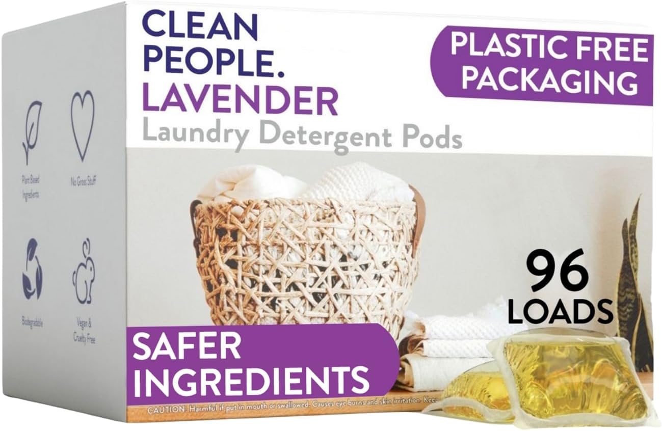 The Clean People Laundry Detergent Pods - Hypoallergenic Laundry Pods - Ultra Concentrated, Recyclable Packaging, Stain Fighting - Lavender, 96 Pack
