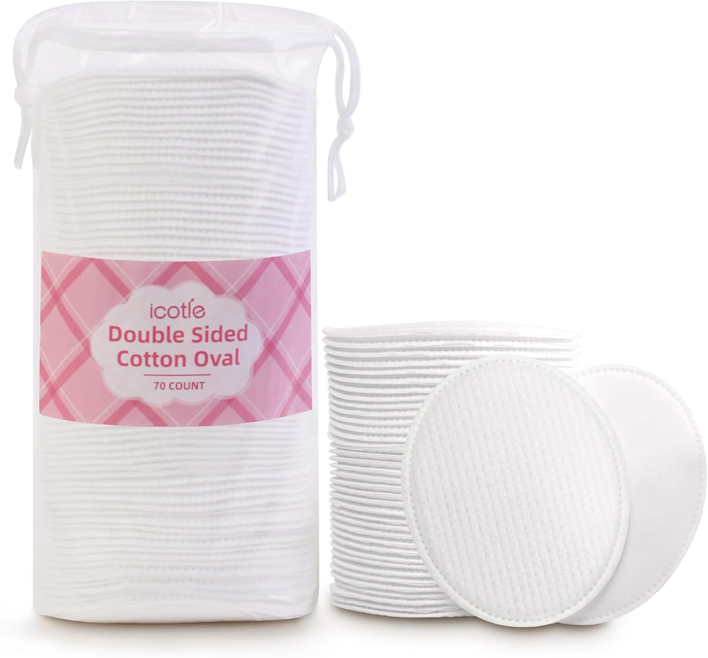 Large Oval Cotton Pads, 70 Count, 3-Layer, Dual Textured Design, Lint-Free, Ultra-Soft Cotton Oval for All Skin Types Cotton Pads for Makeup Removal, Cleansing, Skin Care etc.