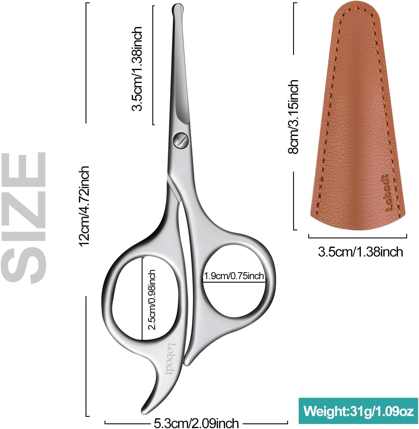 4.7-inch small nose hair scissors, round head, for trimming facial hair, ear hair, eyebrows, eyelashes, bathroom, suitable for both men and women, personal care and beauty (matte silver)