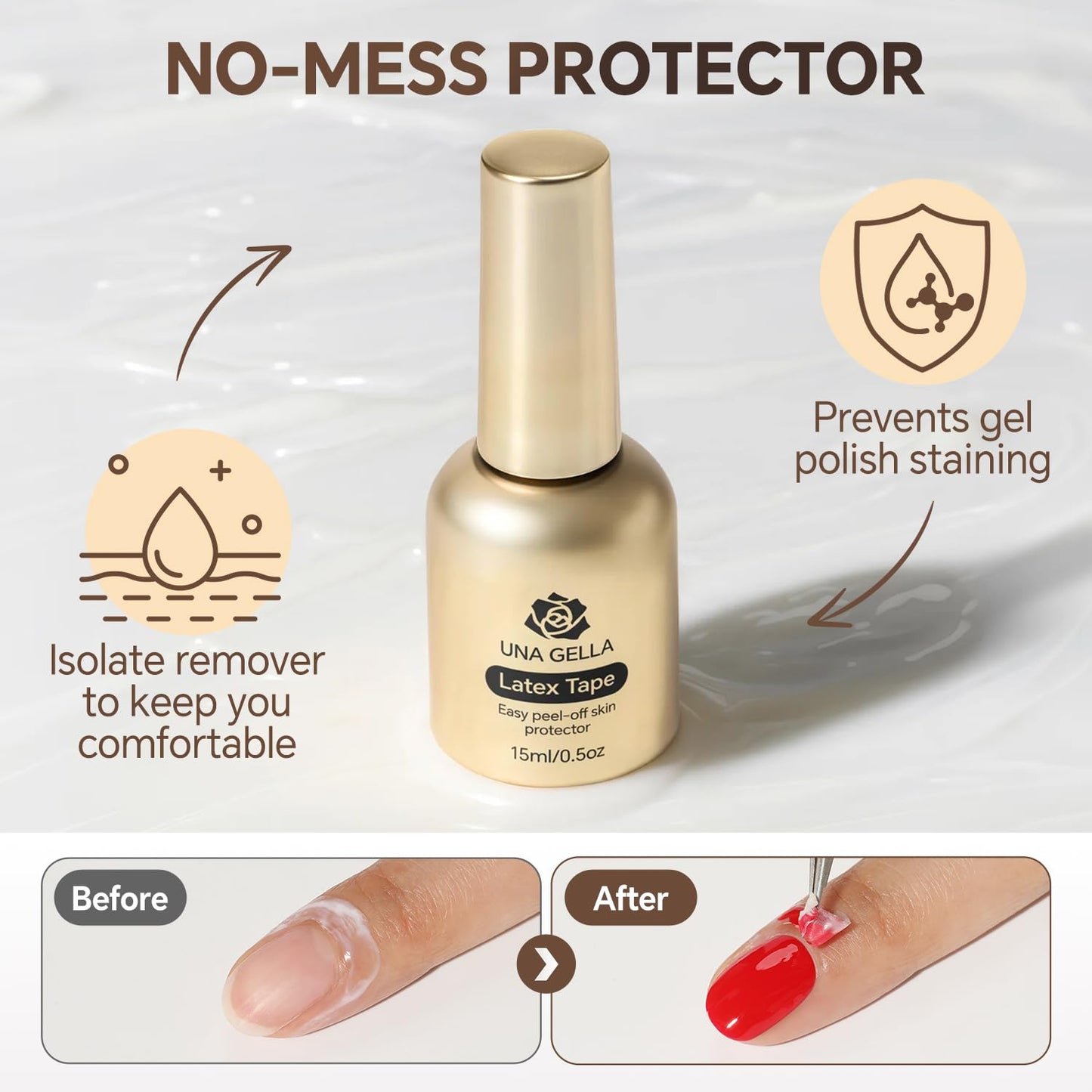 UNA GELLA Gel Polish Remover, Acetone-Free Gel Remover For Nails With Air Dry Liquid Latex Tape For Nail Care - Quick & Easy Low Odor Nail Removal Kit No Need Wrapping