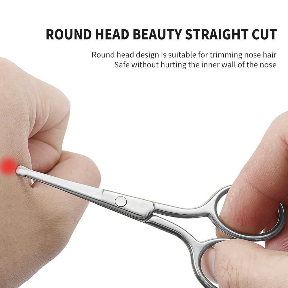 Small Scissors With Round Tip Design - Professional Grooming for Hair, Eyelashes, Nose, Eyebrow Trimming, Mustache - Will Not Hurt the Nasal Cavity