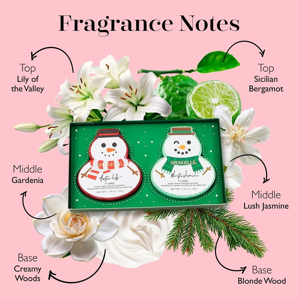 Spongellé Snowpeople Gift Set Body Wash Infused Buffers, Let It Snow