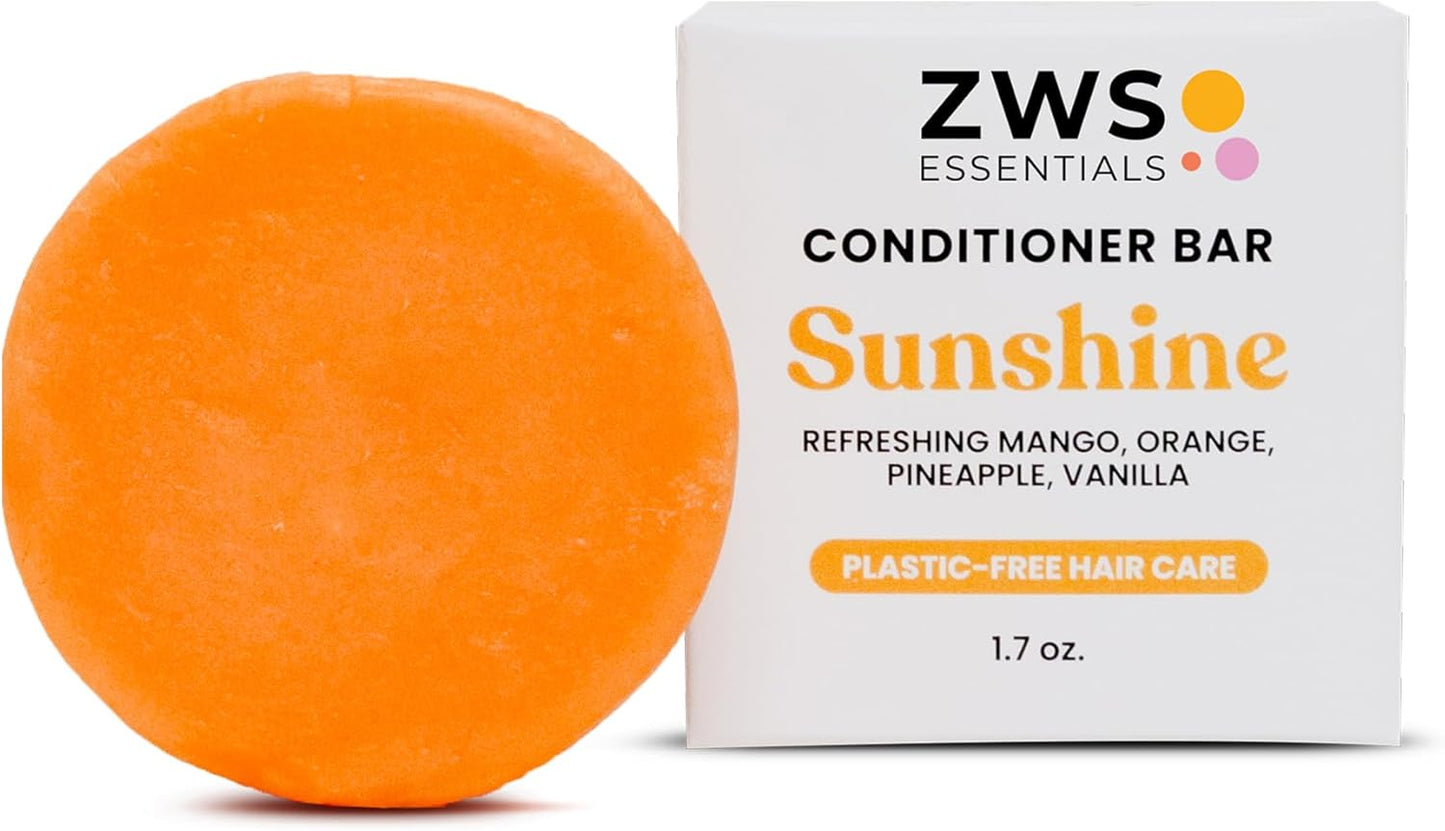 Sunshine Conditioner Bar, Vegan Solid Hair Conditioner for All Hair Types, with Pineapple, Mango, Cocoa Butter, Zero Waste, Travel-Friendly