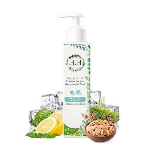 HH Herb & Health Feminine Wash for Women, pH3.6 Lactobacillus Cleanser with Botanical Extracts, Hydrating Intimate Care for Odor Dryness and Itch, Sensitive Skin Safe, Woodland Breeze Scent Cool