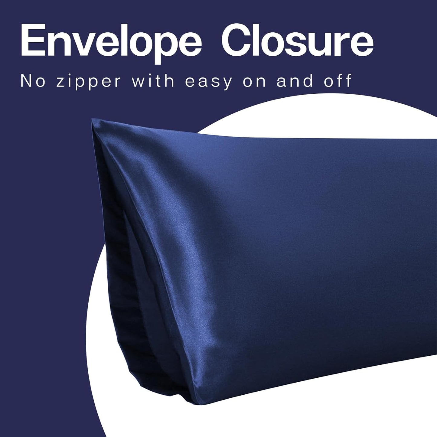 MR&HM Satin Body Pillow Cover, Soft and Breathable Body Pillow Case with Envelope Closure, Cooling and Silky Long Pillowcase for Hair and Skin,Grey (20x54, Navy Blue)