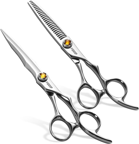 6" Professional Hair Shears Set VG10 Japanese Stainless Steel Sharp Ergonomic Lightweight Regular Straight and Thinning Scissors for Barbers and Salon Professionals