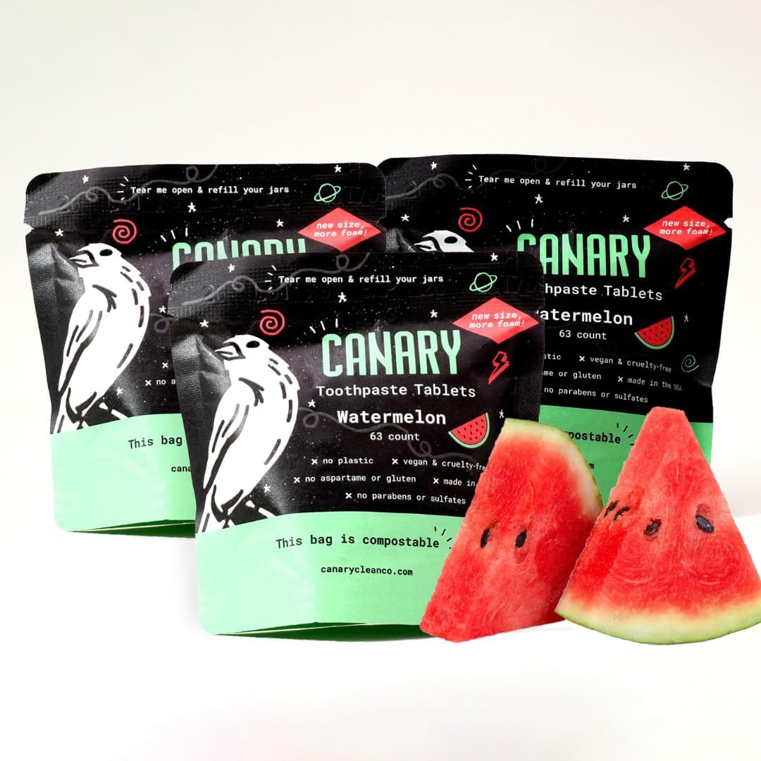 Canary Nano Hydroxyapatite Toothpaste Tablets Watermelon- Remineralizing, Fluoride Free, All Natural Tabs with Xylitol - Great for Kids, Plastic Free - 189 Count