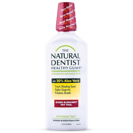 The Natural Dentist Healthy Gums Antigingivitis/Antiplaque Rinse, Adults 12 & Up, Gingivitis Mouthwash, Bleeding Gums Treatment, Safe for Chemotherapy Patients, Aloe Vera, Alcohol-free, 16.9 fl oz