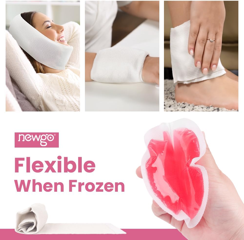 NEWGO Small Ice Packs for Injuries, 6 Pack Round Ice Packs for Face, Hot and Cold Gel Ice Pack Circular Cold Compress with Cloth Backing & Sleeve for Pain Relief, Toothaches - Red