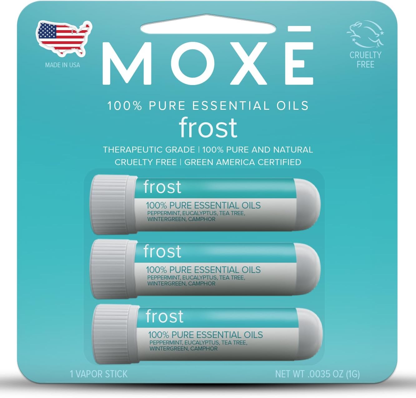 MOXE Frost - Energizing Aromatherapy Nasal Inhaler - Alleviate Headaches, Boost Focus & Energy - Cooling Sinus Blaster - Includes Peppermint, Eucalyptus, & Wintergreen Essential Oils - USA (3-Pack)