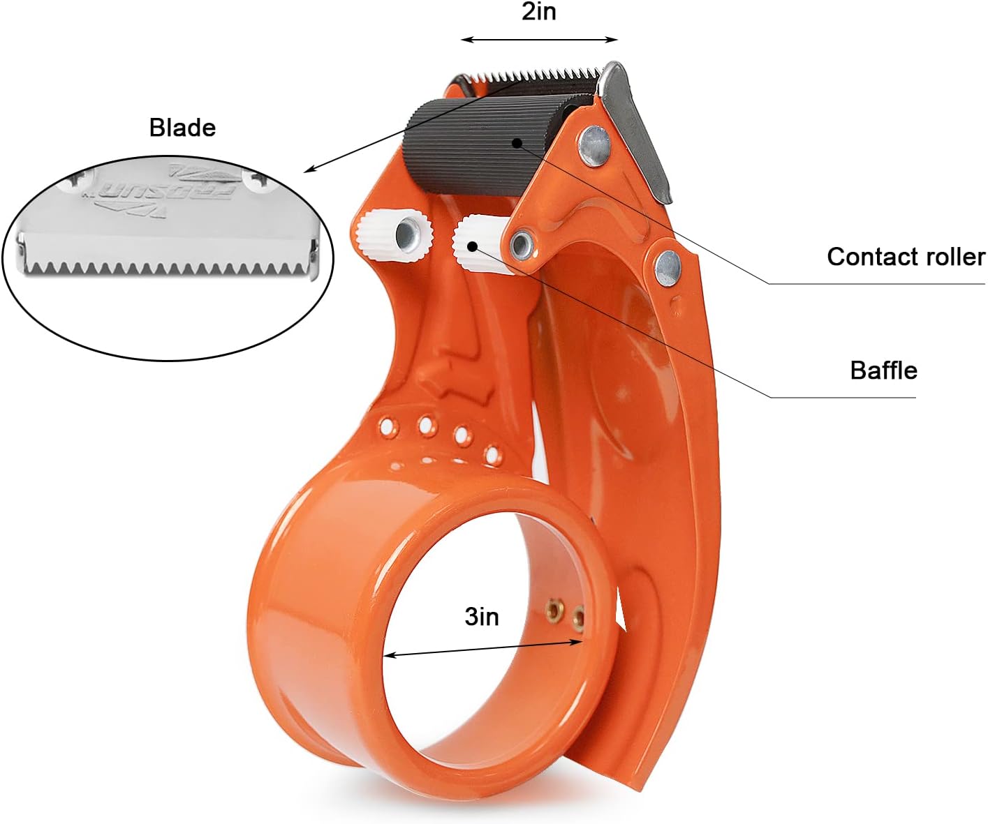 PROSUN 2 Pack Metal Packing Tape Dispenser Gun:2-inch Wide Tape Dispenser / 3-Inch Inner Paper Core(2" Blue + 2" Orange)