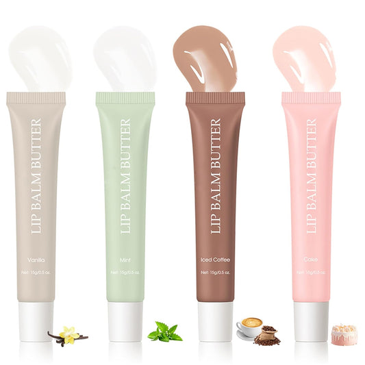 Summer Lip Glossy Butter Lip Balm, Lip Gloss Set, Soothing Lip Skincare, Instant Moisture, Lightweight, Nourish, Hydrate, Moisturizing Tint, Non-Sticky, Long-lasting (4Colors, Large)