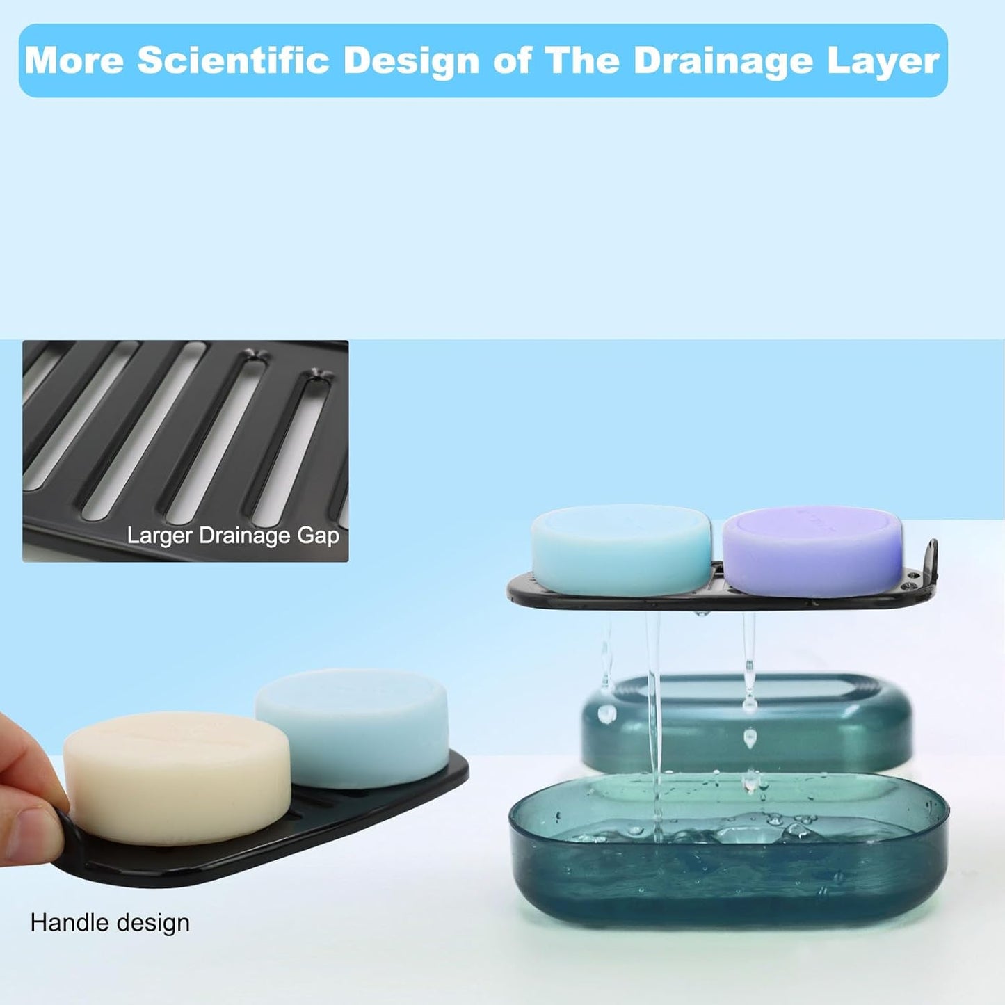 Solid Shampoo Bar Holder, Large Bar Soap Holder, Travel Soap Container, Soap Box with Draining Layer, Soap Case for Bathroom, Traveling, Gym, Camping (Blue Style-1-Large)