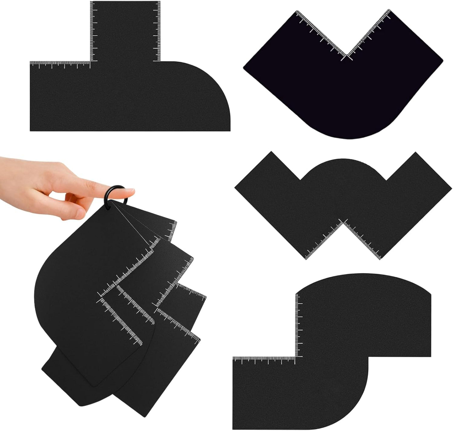 4 Pcs Enhancement Card for Barbers, Professional Hairline Shaping Tool with Measurement Indicators, Durable Reusable Shape Up Tool for Hairline and Beard, T+S+W+V Shaped