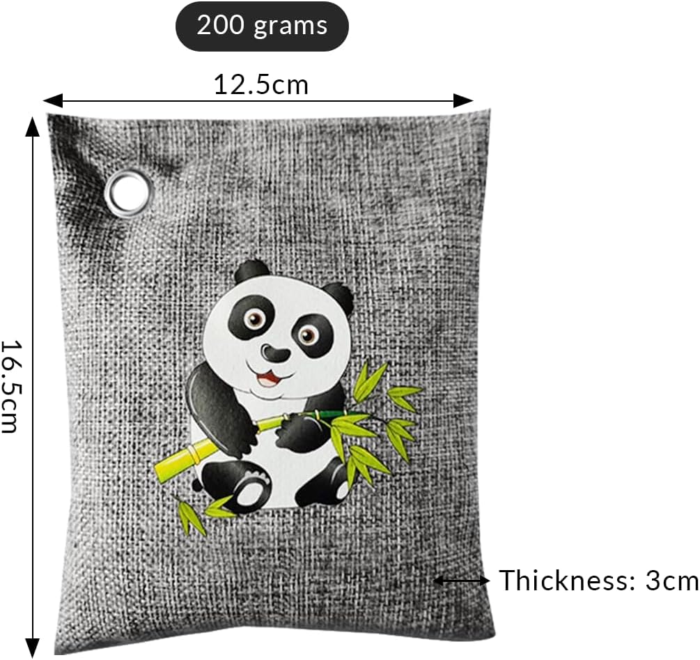 4 Pack charcoal odor absorber,Bamboo Charcoals Air Purifying Bag Charcoals Deodorizer Eliminator for Strong Odors in Car, Closet, Shoe, Basement (200G*4 Pack Panda, Unscented)
