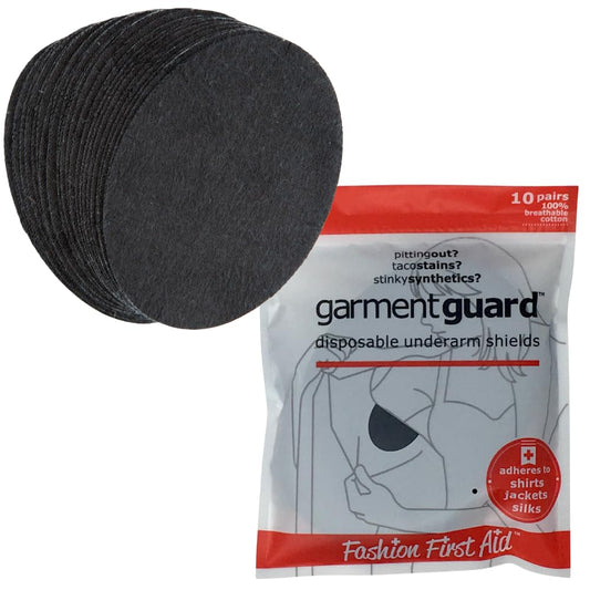 Garment Guard: The Original Disposable Adhesive COTTON Underarm Sweat Pads, Unisex to Prevent Armpit Stain (10 pairs, Black)