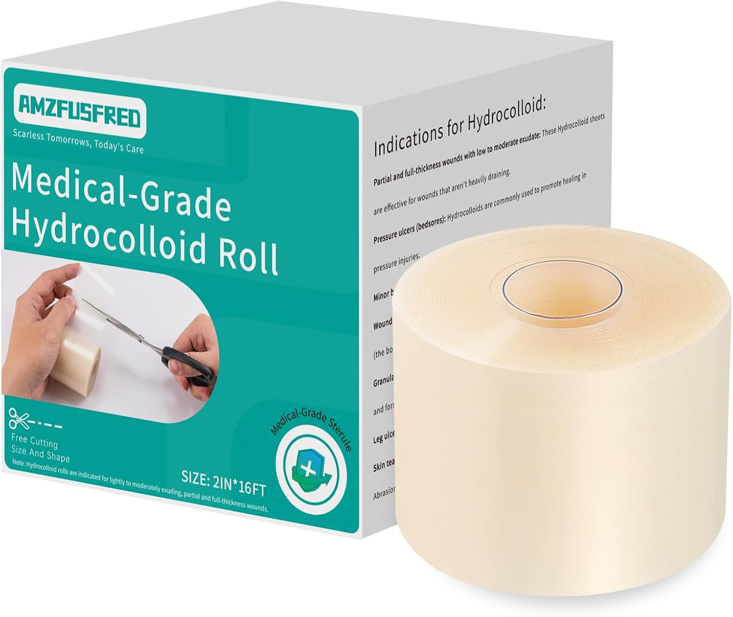 Upadated Hydrocolloid Bandages,2in*16ft Hydrocolloid Roll for Wound Care,Medical-Grade Hydrocolloid Patch Bandages with Self-Adhesive, Flexible & Waterproof DIY Size & Shape (2in*16ft)