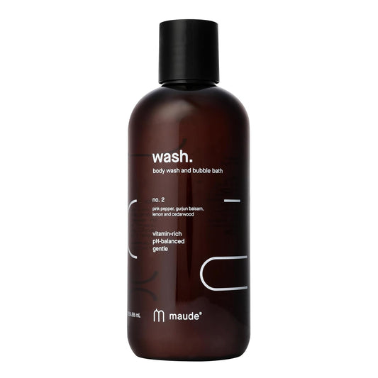 Maude Wash No. 2 - pH Balanced Moisturizing Body Wash & Bubble Bath - With Vitamin C & E for Whole-Body Skin & Feminine Care - Skin-Softening Shower Gel - Pink Pepper, Lemon & Cedarwood (12 fl oz)