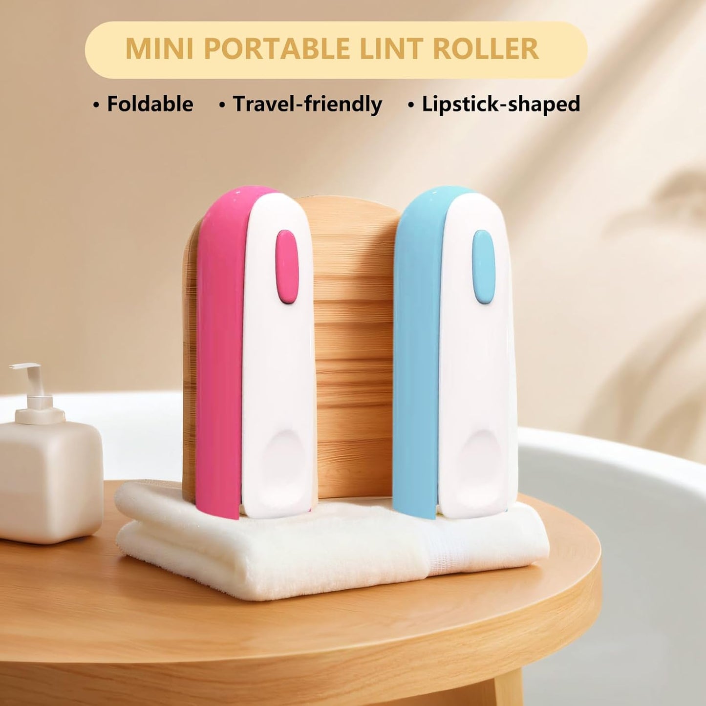 Mini Lint Roller with 150 Sheets, Travel Size Portable Lint Roller Compact Pet Hair Remover with 5 Refills, Sticky Small Lint Remover for Pocket Travel Essentials for Clothes (Rose)
