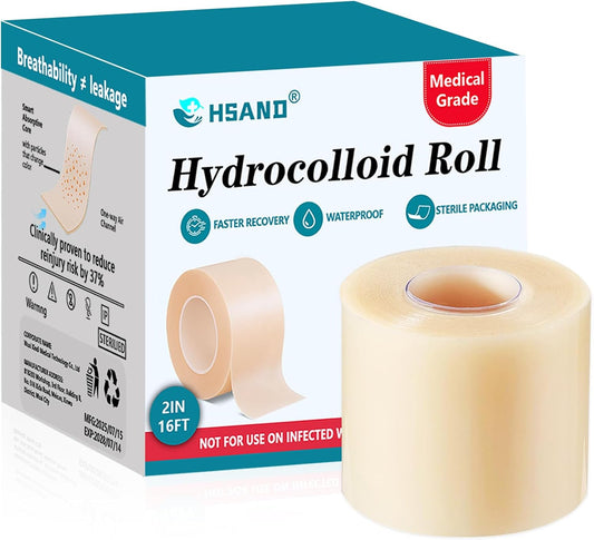 Hydrocolloid Roll for Wound Care, Hydrocolloid Bandages with Self-Adhesive, Cut-to-Size Patch Bandages, Ultra Absorbent, Waterproof, First Aid Kit Essential (2in*16ft)
