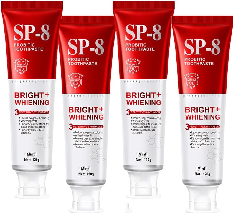 SP-8 Probiotics Whitening Toothpaste - Probiotics for Teeth Whitening and Gum Health - Enamel-Safe, Fluoride-Free, Double Mint Flavor,Fresh Breath-4pcs