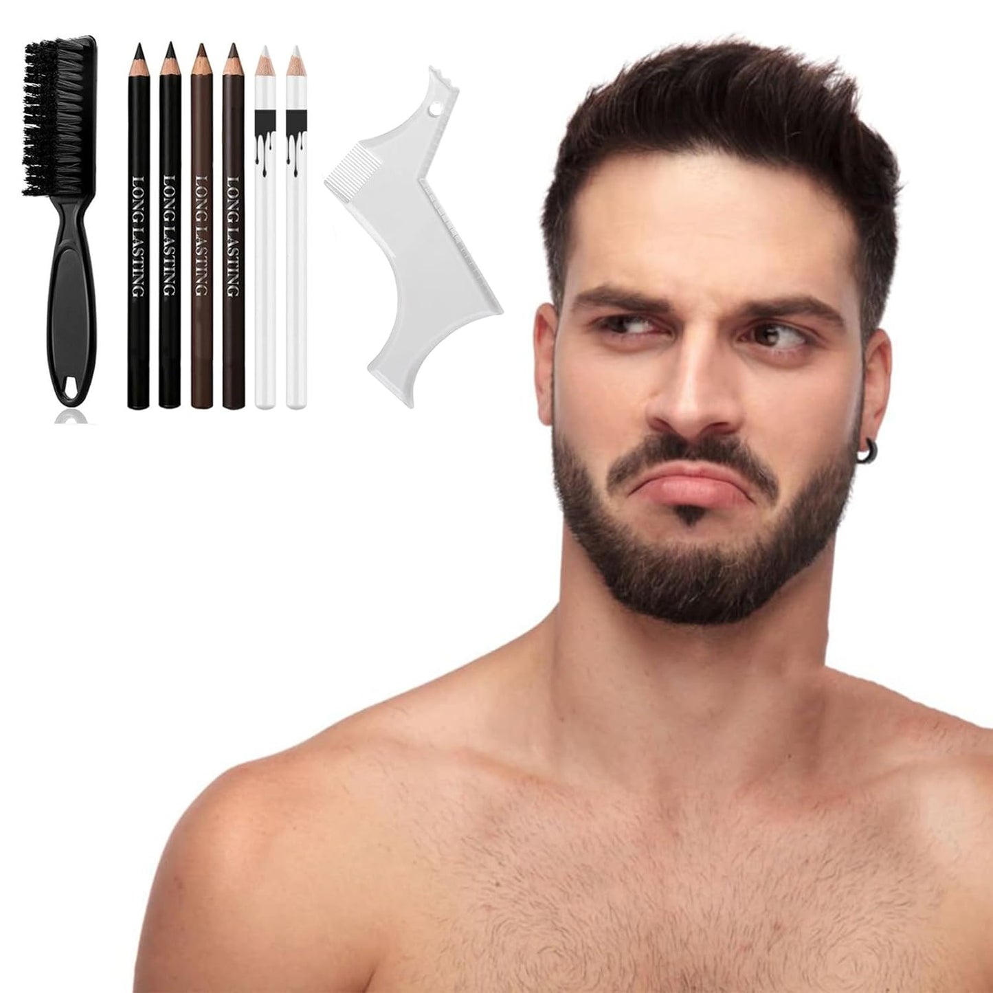 Barber Pencil Set - Edge Hairline Razor Trace Pencils Beard Guide Beard Hairline and Beard Shaping Pencils,with Sharpener Ruler Brush for Men