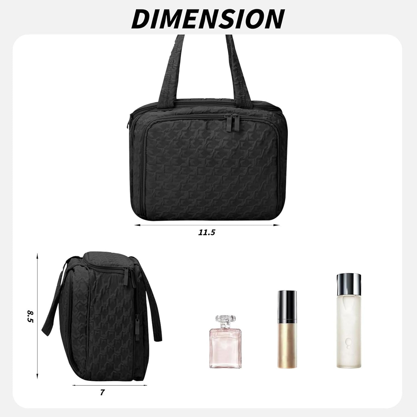 SUNRISING Travel Toiletry Bag Makeup Bag for Women, Large Water-Resistant Travel Cosmetic Make Up Bag with Handle,Travel Toiletry Bags for Compartments Accessories Essentials-Black
