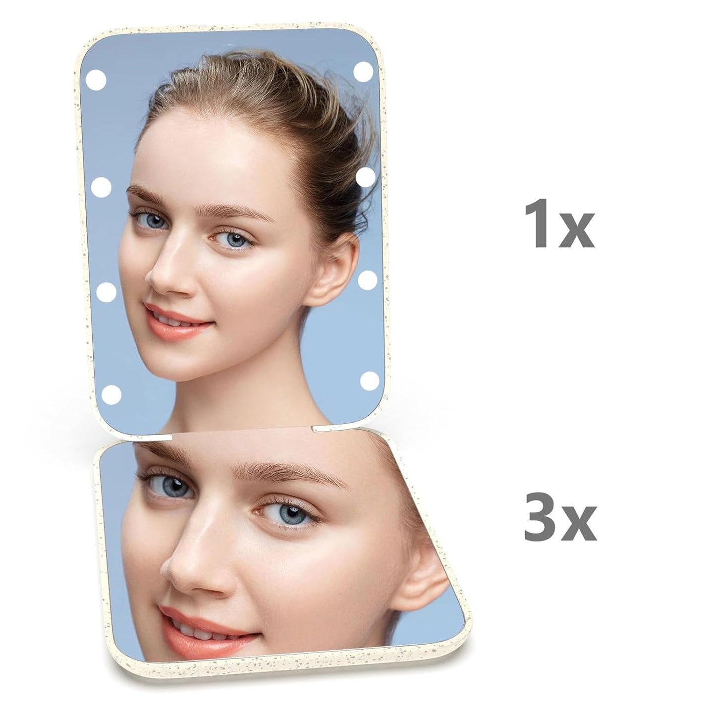 Kintion Wheat Straw Compact Mirror, 1X/3X Magnification, Lighted, Folding, Portable, Eco-Friendly, Great Gift