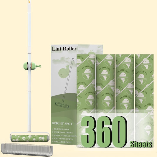 Super Sticky Large Lint Rollers for Floor Carpets, 9.45'' Cat & Dog Pet Hair Remover with 360 Sheets, Lint Rollers for Pet Hair Extra Sticky with Long Handle for Sofa, Cars, Curtains and Clothes