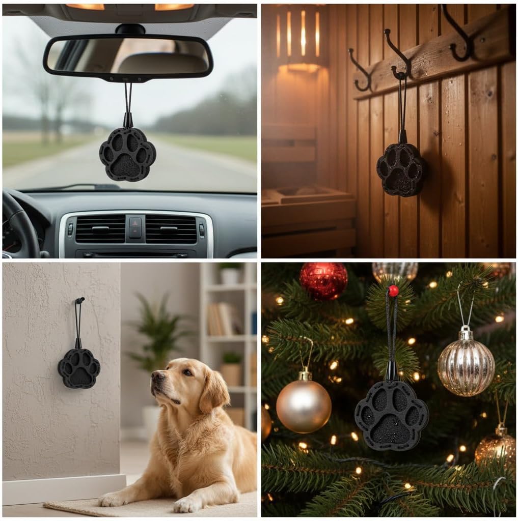 Wood Car Air Freshener — Paw Designed — Handmade Unscented DIY Essential Oil Hanging Diffuser with Felt Insert — Add Your Own Oils — Refillable — Car/Truck/SUV — Cardboard Box