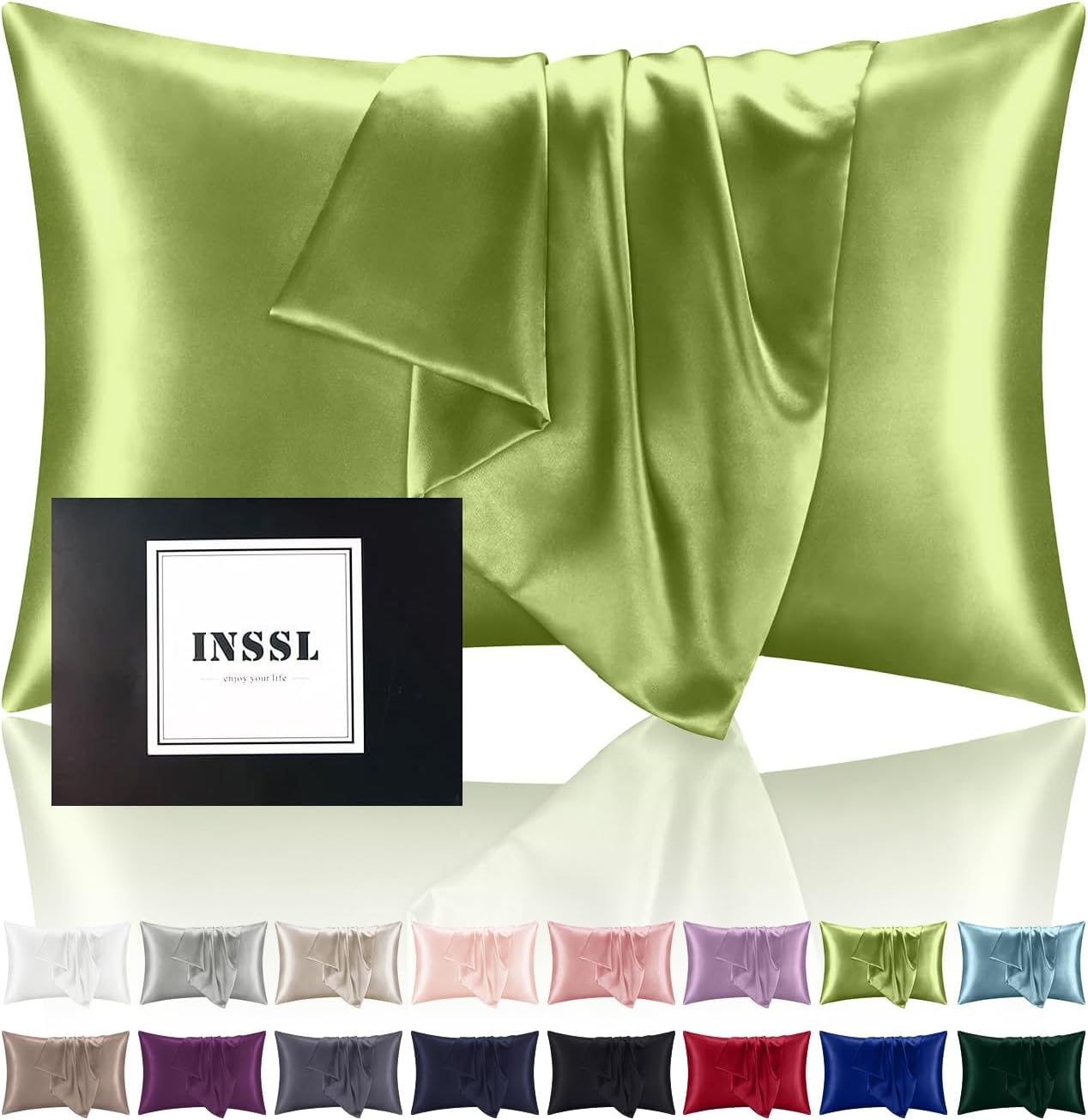 INSSL Silk Pillowcase for Women, Mulberry Silk Pillowcase for Hair and Skin and Stay Comfortable and Breathable During Sleep(Tea Green,Queen)
