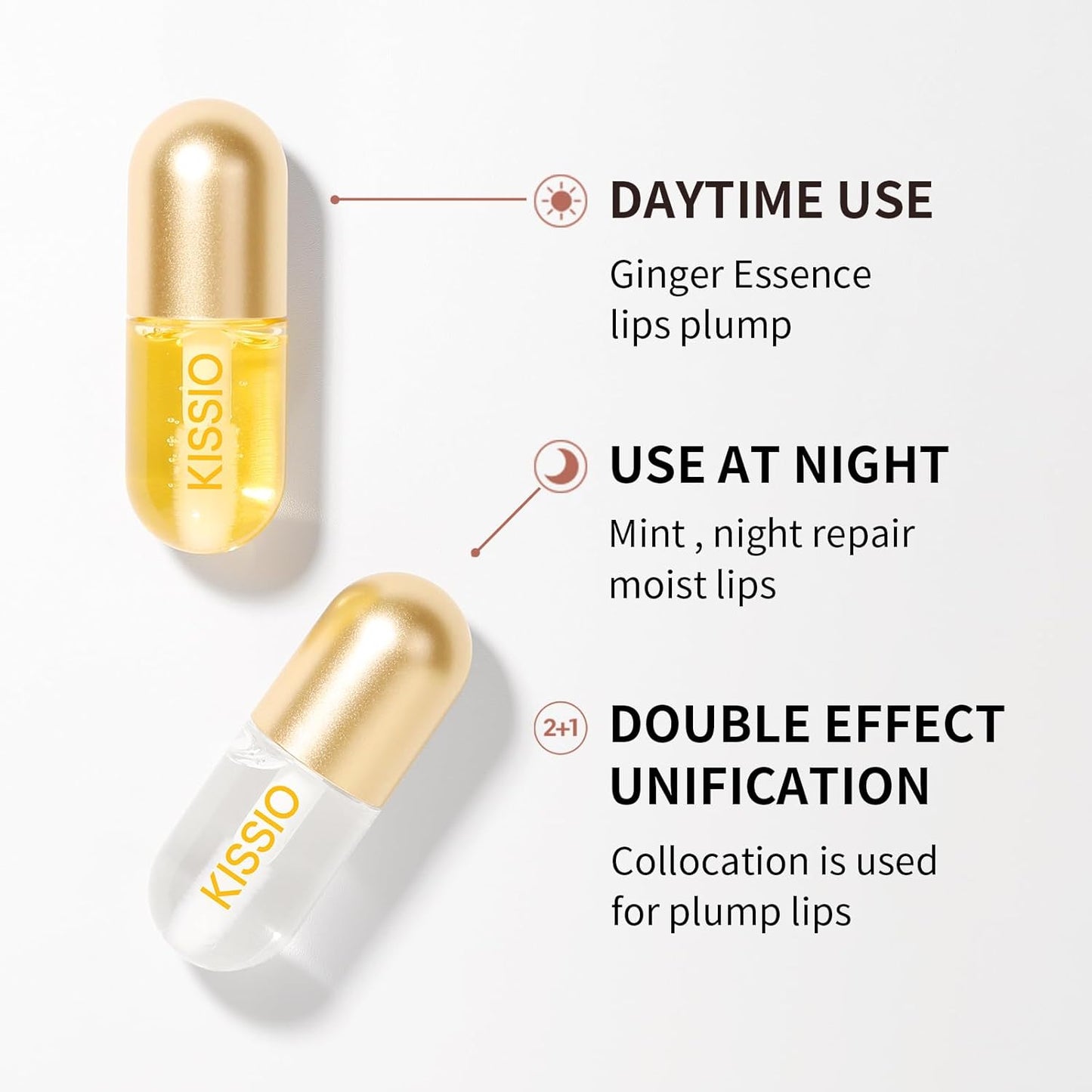 KISSIO Lip Plumper,2 PCS Natural Lip Plumper,Plumping Lips Serum,Plumping Lips Balm,Hydrated,Plump Day and Night,11ml