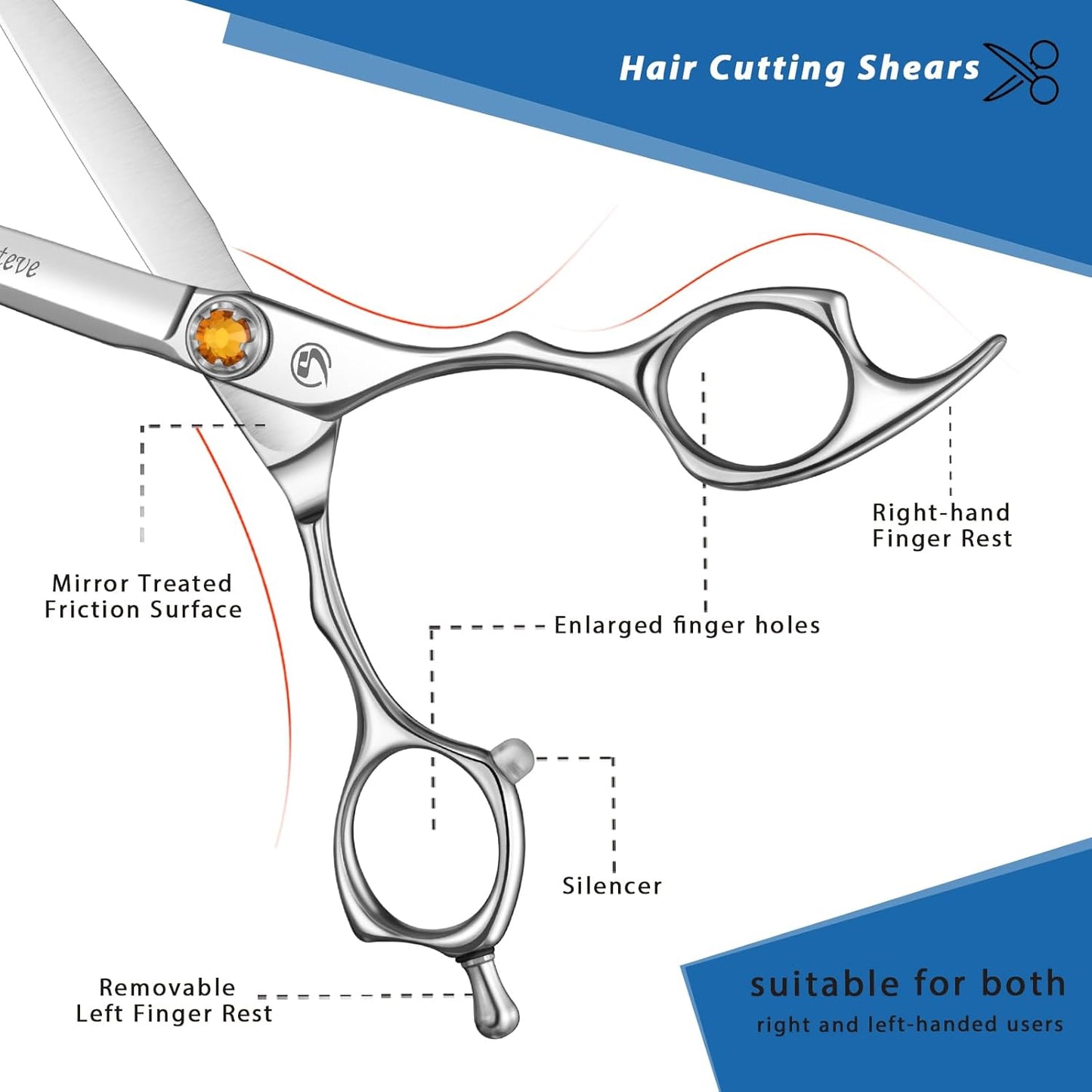 Professional Hair Cutting Scissors 6.3 Inch, VG10 Stainless Steel Barber Shears, Extremely Sharp Hairdressing Scissors for Salon & Home Use, Ambidextrous Left Right Hand